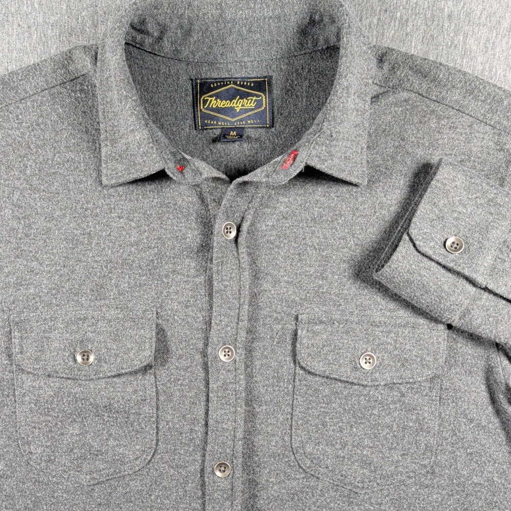 THREADGRIT Gray Button Chore Shirt Pockets Western Sz Med Heavyweight Grunge EUC